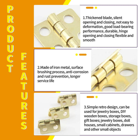 Retro Brass Mini Hinges Set For Jewelry Boxes And Wood Crafts, 30 Pcs, 13x12mm, 180 Degree Swing Hinges With Screws