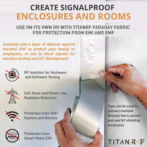 TitanRF Faraday Tape High Shielding Conductive Adhesive Tape Roll One Inch Wide Ten Feet Long With Peelable Backing for RF Enclosures