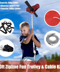 Child using Easy Backyard Zip Line Kit For Kids And Grownups, 160 Ft Of Thrill, Supports Up To 330 Lbs, Trolley With Seat