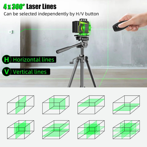 16 Line Laser Level With Tripod Pro Grade 51 Inch Aluminum Tripod Included 360 Degree Self Leveling Laser Level For Fast Accurate Layouts In Framing Tiling Cabinets And DIY Projects, green lines on tripod