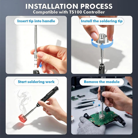 Multi Pin Controller Soldering Iron Tip Kit With TS100 And 936 Adapters, Chrome Plated Copper Tips For Fast Heat Transfer And Precision Alignment, Gamer Grade Desoldering For PS5 PS4 Xbox Series X And S Xbox One And Switch Controllers, installation steps