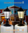 Solar Post Lights With 3-Inch Base Adapter, Aluminum Pillar Lamp With Clear Glass, Dusk To Dawn Auto On Solar Lantern For Porch
