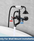 Wall Mount Bathtub Faucet With Telephone Handheld Sprayer, Dual Hot And Cold Mixer, Cross Handles, Victorian Style in bronze