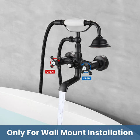 Wall Mount Bathtub Faucet With Telephone Handheld Sprayer, Dual Hot And Cold Mixer, Cross Handles, Victorian Style in bronze