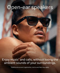 Person wearing Meta Gen 1 Skyler Smart AI Glasses for Men and Women with 12 MP Camera Open-Ear Audio in urban setting.