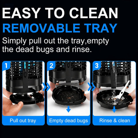 Steps showing how to clean the tray of Outdoor Bug Zapper 20W High Powered 4000V Electric Mosquito Killer With Switch Waterproof.