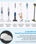 Diagram showing compatibility of steam mop replacement pads with various Bissell PowerFresh models and series numbers.