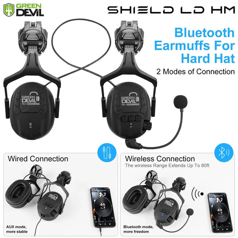Top Shelf Vented Hard Hat Featuring Bluetooth Hearing Protection And Dual Layer Drop Down Visor For Hella Rugged Construction Sites And Outdoor Forestry Storage Bag with Bluetooth earmuffs.