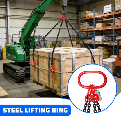 Heavy Duty 6 Ton Chain Sling 5 16 Inch By 5 Feet G80 Alloy Steel Four Way Quadruple Leg Lifting Slings With Four Safety Grab Hooks For Rigging Hoists And Engine Lifts used to lift a wooden crate