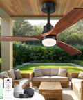 60 Inch Smart Ceiling Fan With Lights For Outdoor Patio And Covered Porch, Three Real Wood Blades In Dark Walnut, Alexa And Google Assistant Voice Control, App And Remote, Quiet DC Motor.