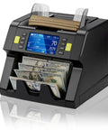 Mixed Denomination Money Counter With Counterfeit Detection And Touch Screen For Business, bills stacked and counted on device