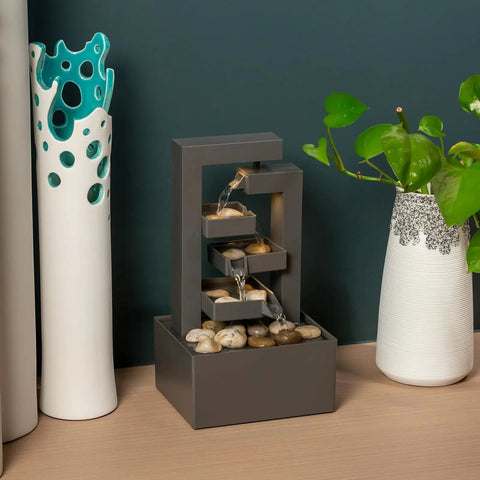 Small Desktop Waterfall Fountain 9.65 Inches For Desk Zen Vibes And Relaxation, 3 Tier Stone Water Feature For Office Decor