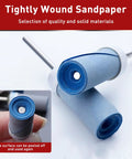 Close-up of 20Pcs 320 Grit Sanding Drums And Sandpaper Sticks Set, tightly wound with one eighth inch shank for rotary tools.