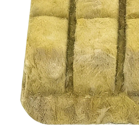 Close-up of a natural fiber block used in hydroponic gardening, slotted and square, ideal for seedling growth in soilless systems