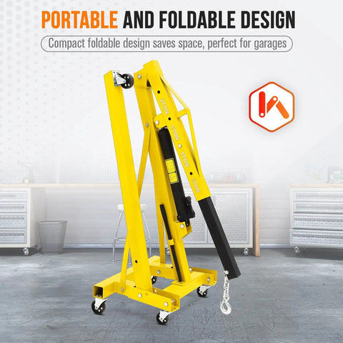 Heavy Duty Folding Engine Hoist With Adjustable Telescopic Boom Two Ton Cherry Picker For Garage Workshop in foldable design.