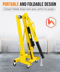 Two Ton Hydraulic Engine Hoist With 4400 Pound Capacity, Folding Shop Crane with telescopic boom and swivel casters.
