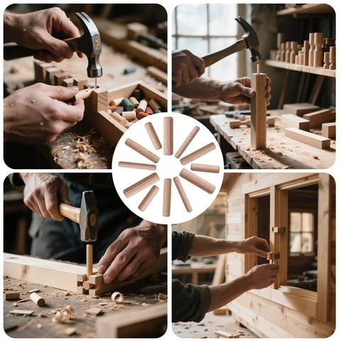 80 Pcs Wooden Dowel Pins Kit Half Inch By Two Inch Fluted Hardwood Dowels For Furniture Making And DIY Woodworking Projects, durable wooden dowels in workshop use