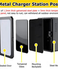 Bulletproof Ev Charger Pedestal For Commercial Sites Floor Mounted Electric Vehicle Charging Pillar with opened steel box and glass door.
