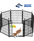 Outdoor Dog Fence For Yard And Garden, 48 Inch High, 8 Panels Spanning 17.7 Feet, 21 Inch Wide Low Threshold Gate with puppy