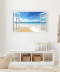 Beach Seascape 3D Fake Window Wall Sticker Removable Faux Window Decal Landscape For Living Room And Bedroom Easy Peel And Stick Repositionable Ocean View Wall Art Vibe