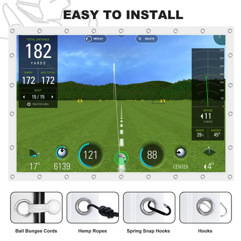 Golf Simulator Impact Screen For Indoor Outdoor Practice, 4mm Thickened Polyester Screen With Ultra Clear View, 46 Grommet Holes