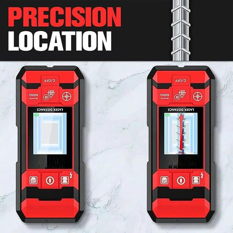 DOJBK Rechargeable Wall Detector showing an HD LCD display for metal, studs, AC wires, and pipes inspection.