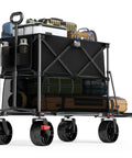Heavy Duty Folding Double Decker Wagon With Brakes, Extra Long 54 Inch Lower Shelf, 450 Lb Total Capacity loaded with gear