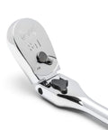 Two Piece Drive 84 Tooth Locking Flex Head Teardrop Ratchet Set For Tight Spots With 9 Locked Angles And Enclosed Head Bright Chrome Finish