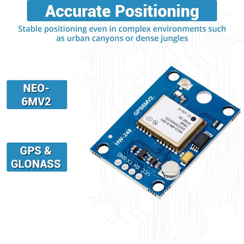 NEO6M GPS Flight Controller Module 3V5V With Ceramic Antenna for Arduino and APM 2.5, blue circuit board, text highlight