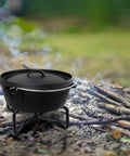 8 Inch Cast Iron Folding Dutch Oven Lid Stand For Campfire Cooking 4 In 1 Folding Pot Stand on campfire ground