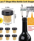 T-shape wine bottle cork stopper with dimensions, part of 60 Piece Wine Bottle Sealer Kit With Cork Stoppers And PVC Heat Shrink Capsules In Black Red Gold Reusable Wine Stopper Set For Home Travel Cruises And Parties