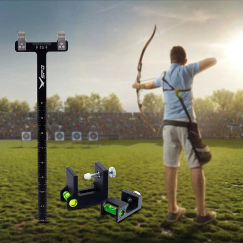 Bow Square Kit 2 Pack With Easy Setup Bow Level And T Shape Ruler For Recurve And Compound Bows Aluminum Alloy Archery Tool in use