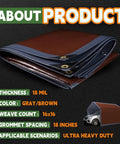 8x8 Feet Heavy Duty Tarp 18 Mil UV Resistant Weatherproof Poly Tarp with Metal Grommets, reinforced edges in brown and gray