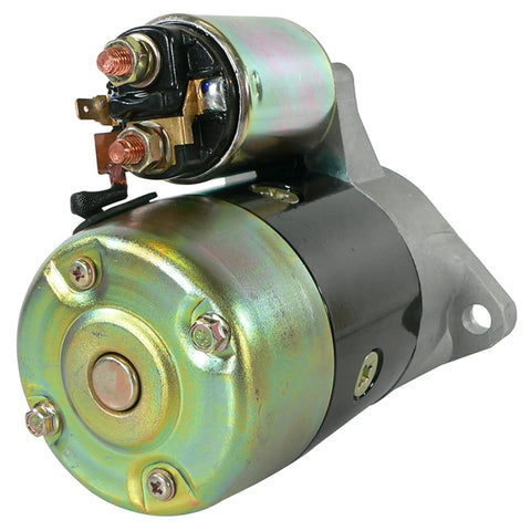Shop Grade 12 Volt Starter Motor For Nissan Auto And Light Truck With 8 Teeth Straight Up Bolt On Replacement Part, close-up view.