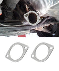 Two silver perforated metal exhaust flange gaskets (oval) for universal high-temperature engine manifolds