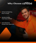 Mechanic smiling with thumb up next to car, text on image highlights product benefits for car parts by Keyoog.
