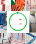 Rock Solid Electrical Fish Tape And Wire Puller Snake That Slides Easy Through Tight Wall Cavities With Heavy Duty Retractable Reel and green wire.