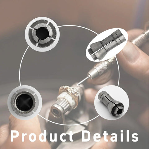 Four Piece Die Grinder Collet Set With 6mm Collets For One Quarter Inch Arbors in use with precision tool detail view