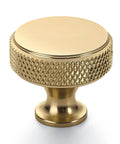 Close-up of a Champagne Bronze Knurled Cabinet Knob from 10 Pack Champagne Bronze Knurled Cabinet Knobs Kitchen Cabinet Handles For Drawer Cupboard Wardrobe Doors Easy Install And Durable Construction ZH0036, highlighting textured design.