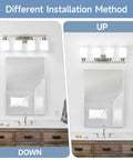 Four Light Brushed Nickel Vanity Light With Square Frosted Glass Modern Bathroom Wall Fixture Over Mirror installation options