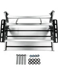 Manual RV Step Single Folding Ladder For Trailers And Campers, Retractable Entry Stair, 440 LB Capacity, Aluminum Alloy Construction With Powder Coated Steel Plates, Built To Last And Easy To Install For Motorhomes. Front view with mounting hardware