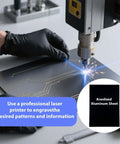 Laser engraving a Premium Black Anodized Aluminum Sheet 5x7 Inch One Thirty Second Inch 0.8mm Corrosion Resistant Plate