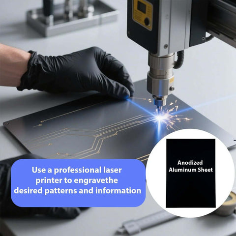 Laser engraving a Premium Black Anodized Aluminum Sheet 5x7 Inch One Thirty Second Inch 0.8mm Corrosion Resistant Plate