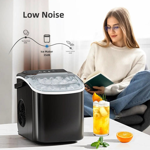 Portable Countertop Ice Maker With Carry Handle For Home Office And Parties, Produces About 26 Lbs Of Ice Per Day, black unit