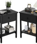 Totally Legit Nightstands Set Of 2 With Deep Drawers And Open Storage Shelf Made From Heavy Duty Wood And Powder Coated Alloy Steel Legs, black side tables with decorative items.