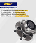 Rear Wheel Bearing And Hub Assembly 512218 For Toyota Celica Corolla Matrix And Pontiac Vibe 2000 To 2008 5 Lug Without ABS