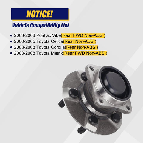 Rear Wheel Bearing And Hub Assembly 512218 For Toyota Celica Corolla Matrix And Pontiac Vibe 2000 To 2008 5 Lug Without ABS