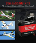 Premium Coreless RC Plane Servos Featuring All Metal Gears And Hella Smooth Micro Digital Servo Motor Built Tough With Silent Operation For RC Airplane Glider Fixed Wing Models next to compatible RC airplanes and gliders.