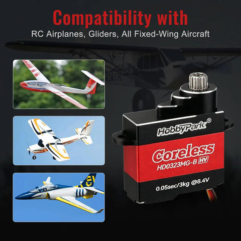Premium Coreless RC Plane Servos Featuring All Metal Gears And Hella Smooth Micro Digital Servo Motor Built Tough With Silent Operation For RC Airplane Glider Fixed Wing Models next to compatible RC airplanes and gliders.