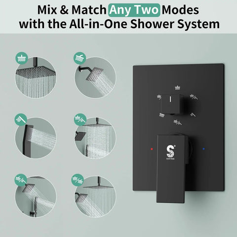 Top Shelf Matte Black Shower Faucet Set Featuring Dual Shower Heads And Wide Ceiling Rainfall Paired With Adjustable Handheld Spray For Dead Simple Setup And Insane Home Spa Vibes